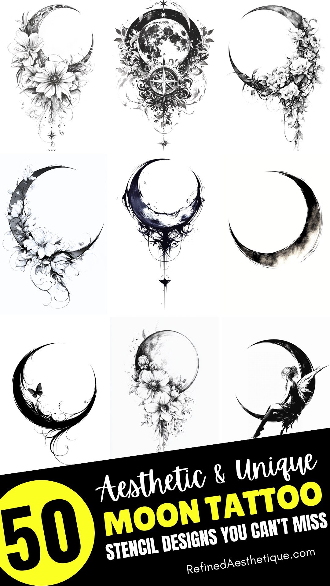 50 Aesthetic Moon Tatoo Stencil Designs