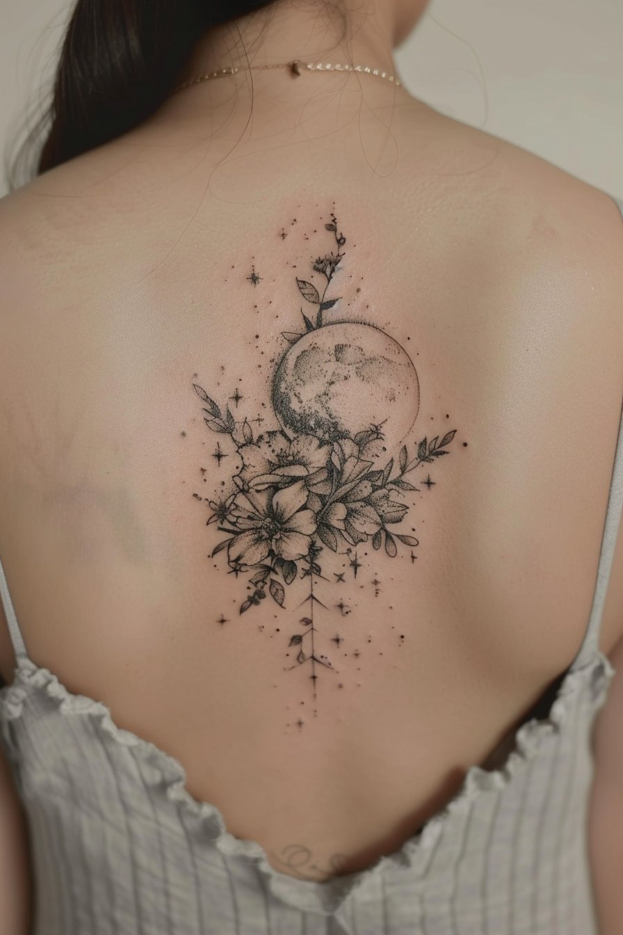 Back Moon Tattoo For Women 3