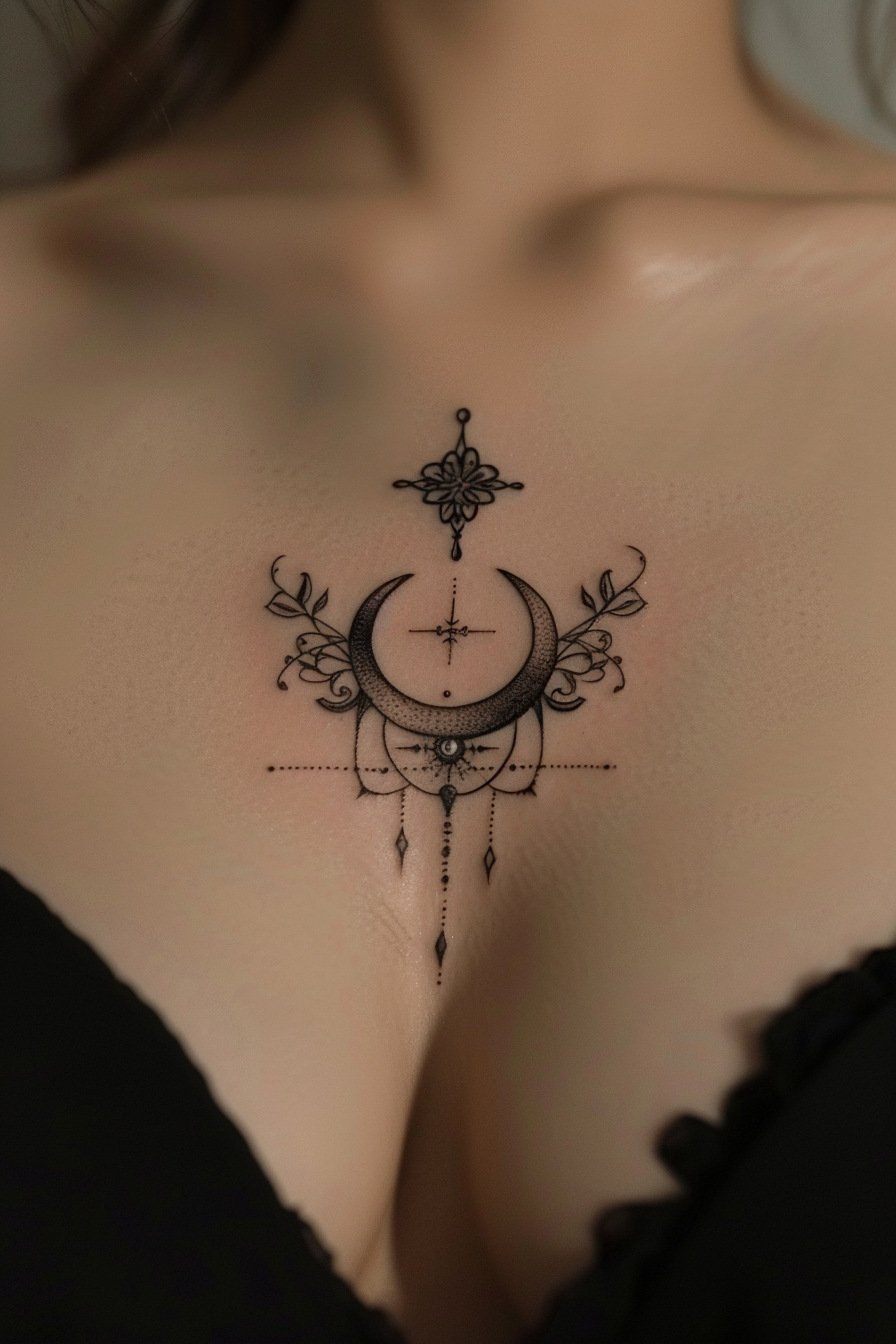 Chest Moon Tattoo For Women 1