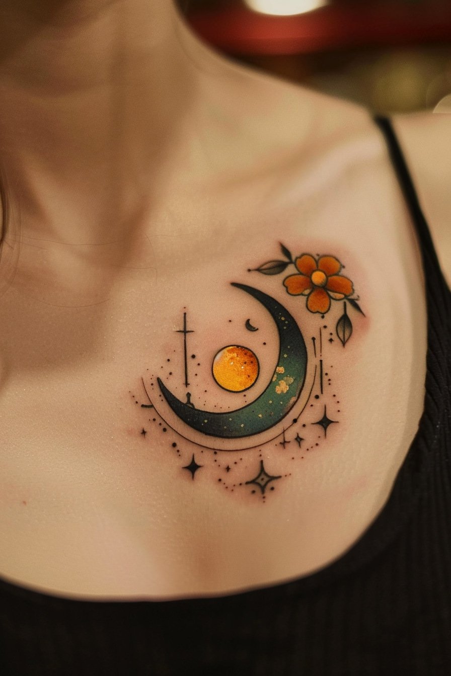 Chest Moon Tattoo For Women 10