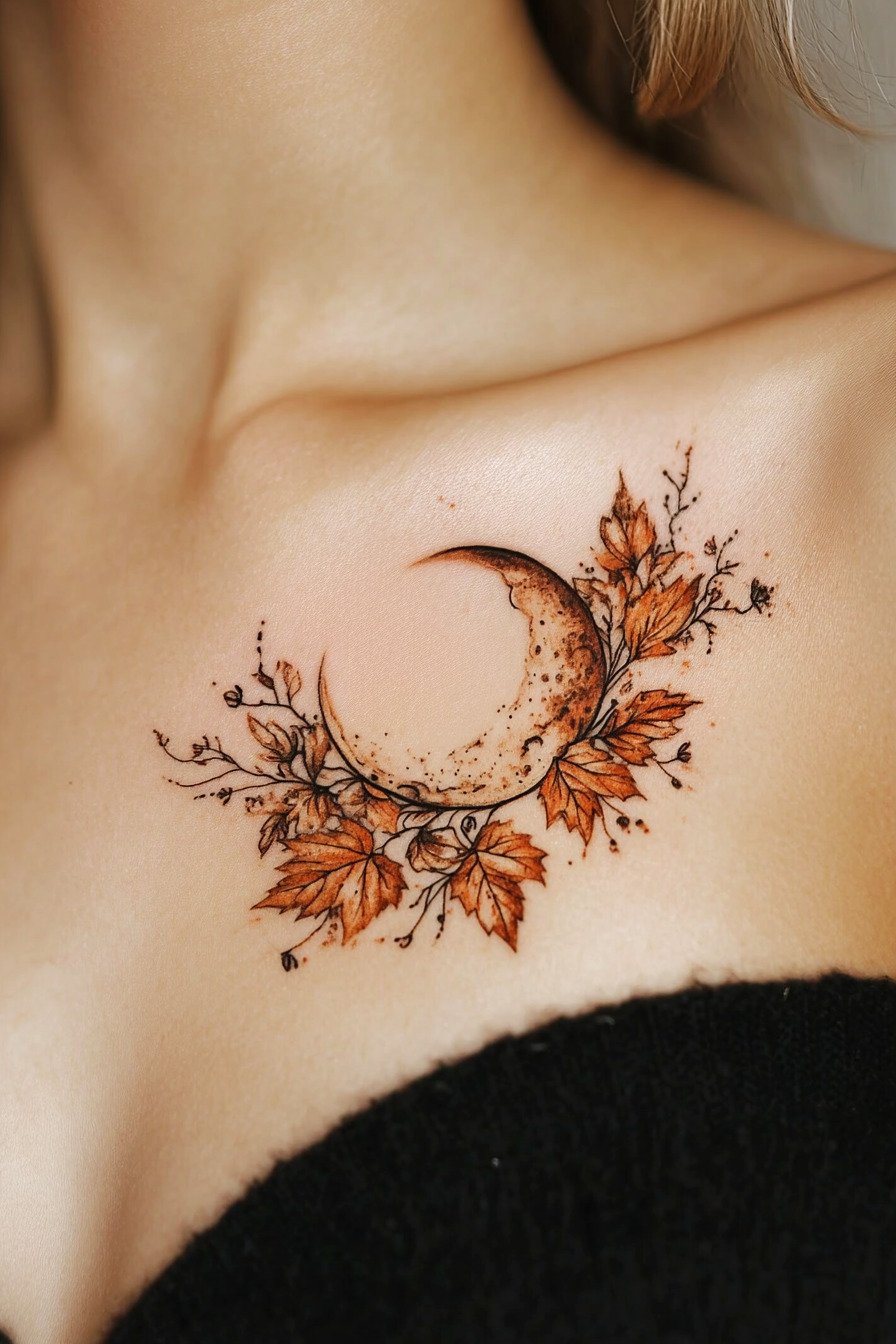 Chest Moon Tattoo For Women 11