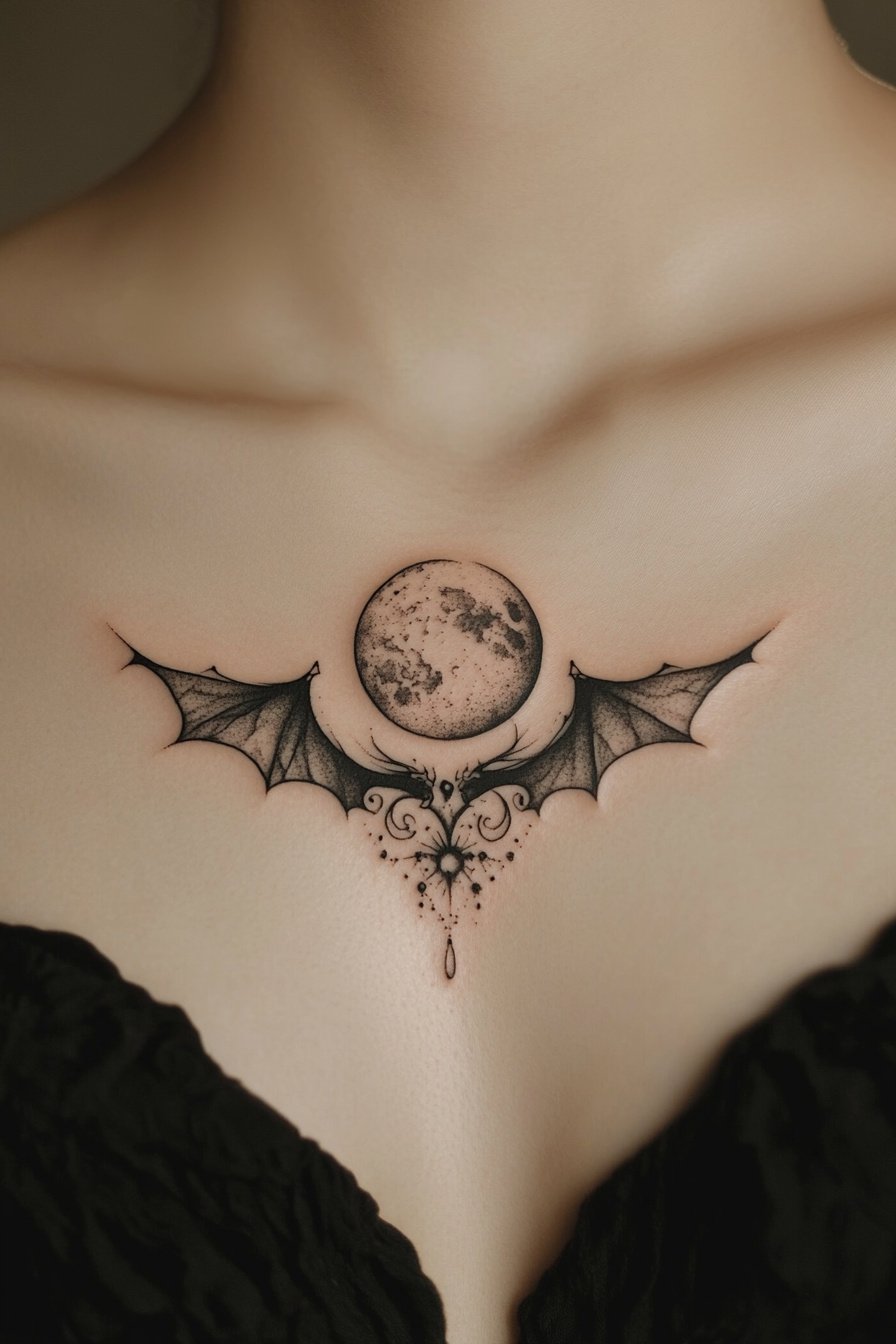 Chest Moon Tattoo For Women 13