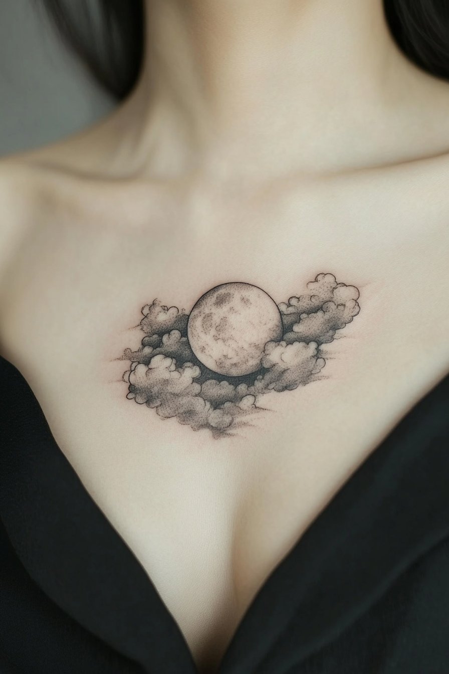 Chest Moon Tattoo For Women 14