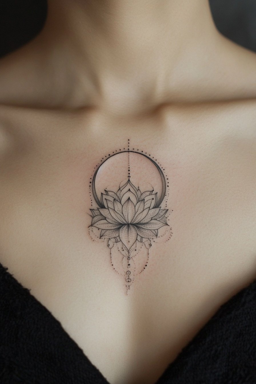 Chest Moon Tattoo For Women 15