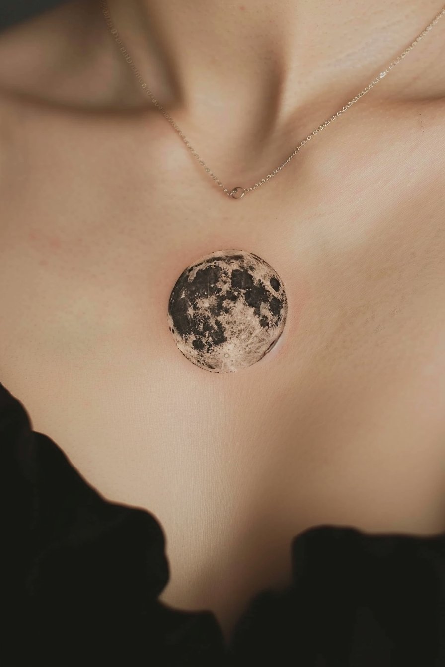 Chest Moon Tattoo For Women 2