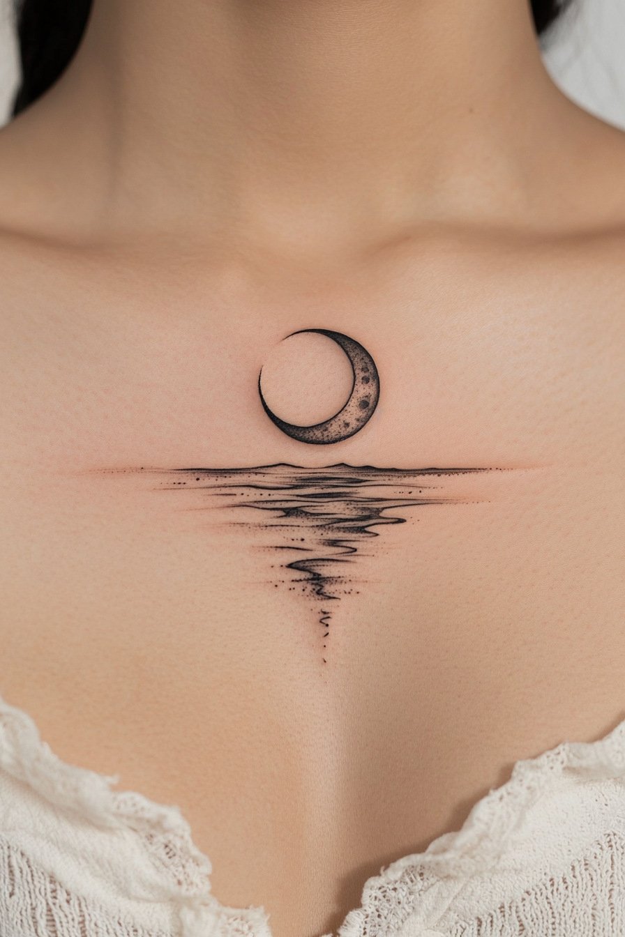 Chest Moon Tattoo For Women 3