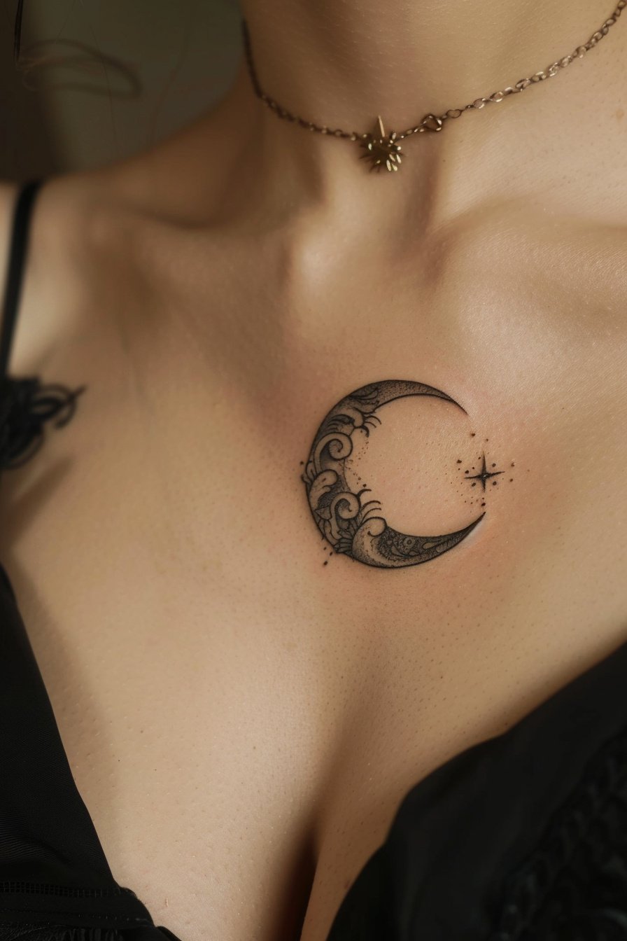 Chest Moon Tattoo For Women 4