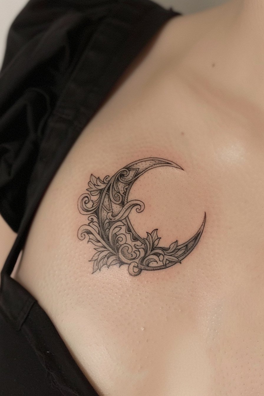 Chest Moon Tattoo For Women 5