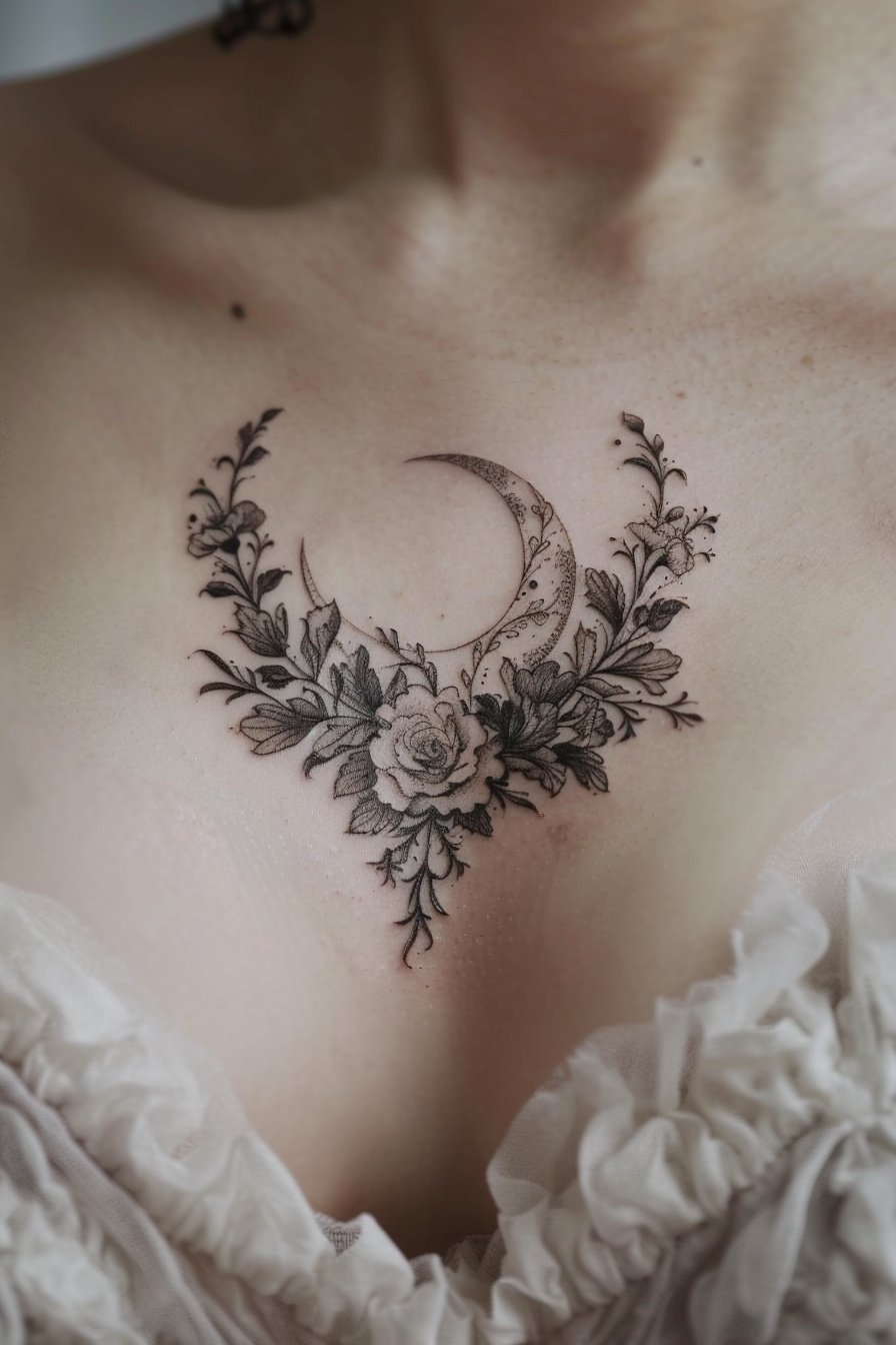 Chest Moon Tattoo For Women 6