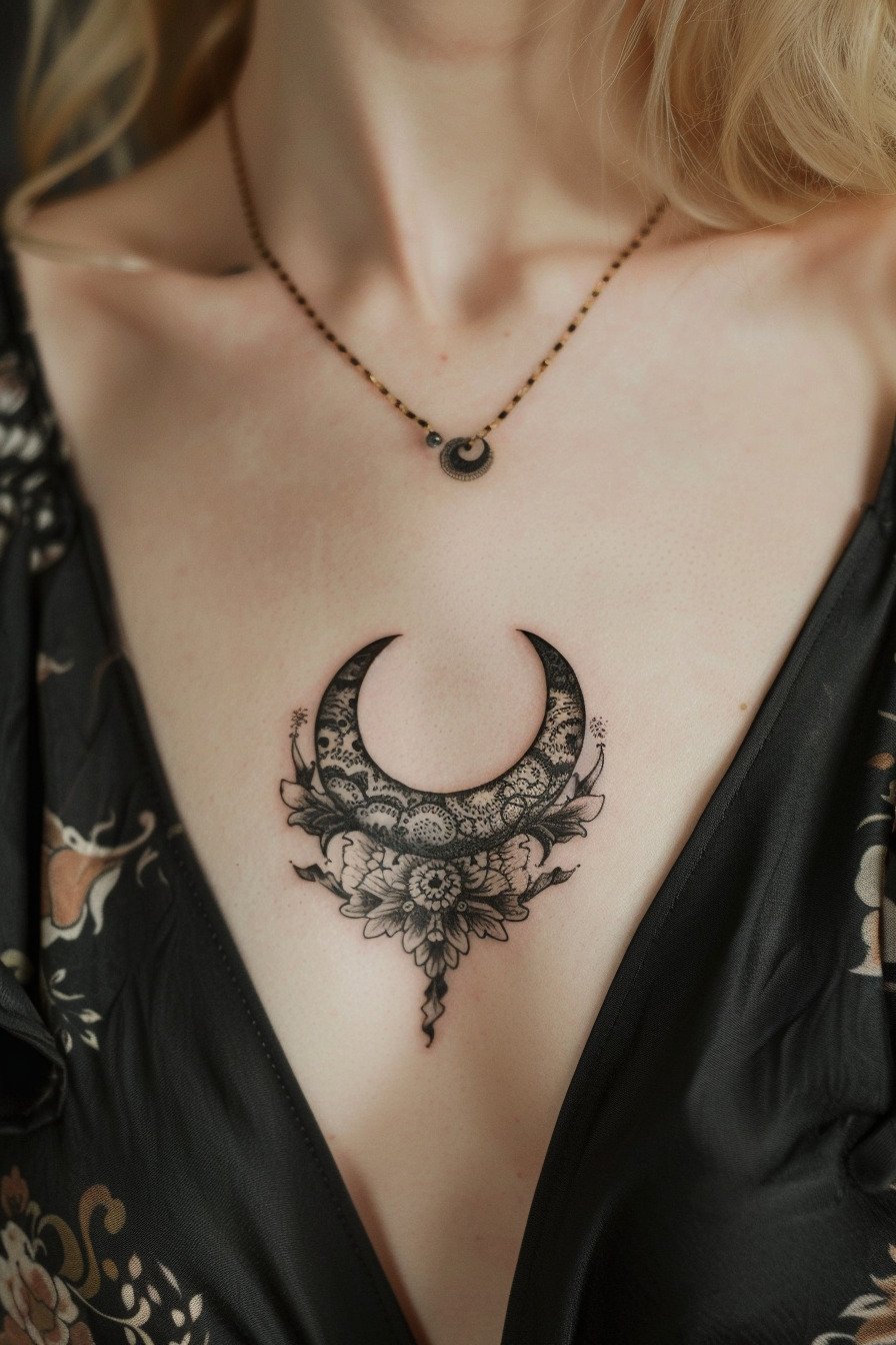 Chest Moon Tattoo For Women 7