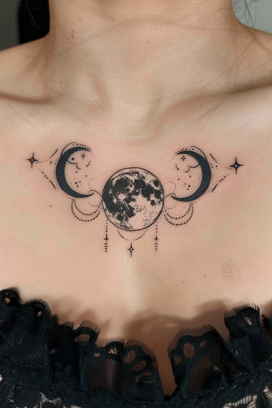 Chest Moon Tattoo For Women 8