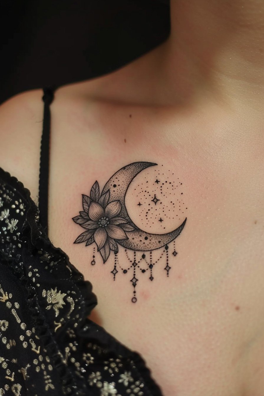 Chest Moon Tattoo For Women 9