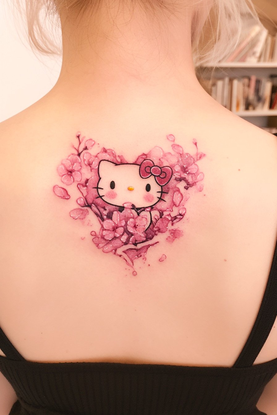 Cute Hello Kitty Tattoo Design Idea 39 (Cherry Blossom)