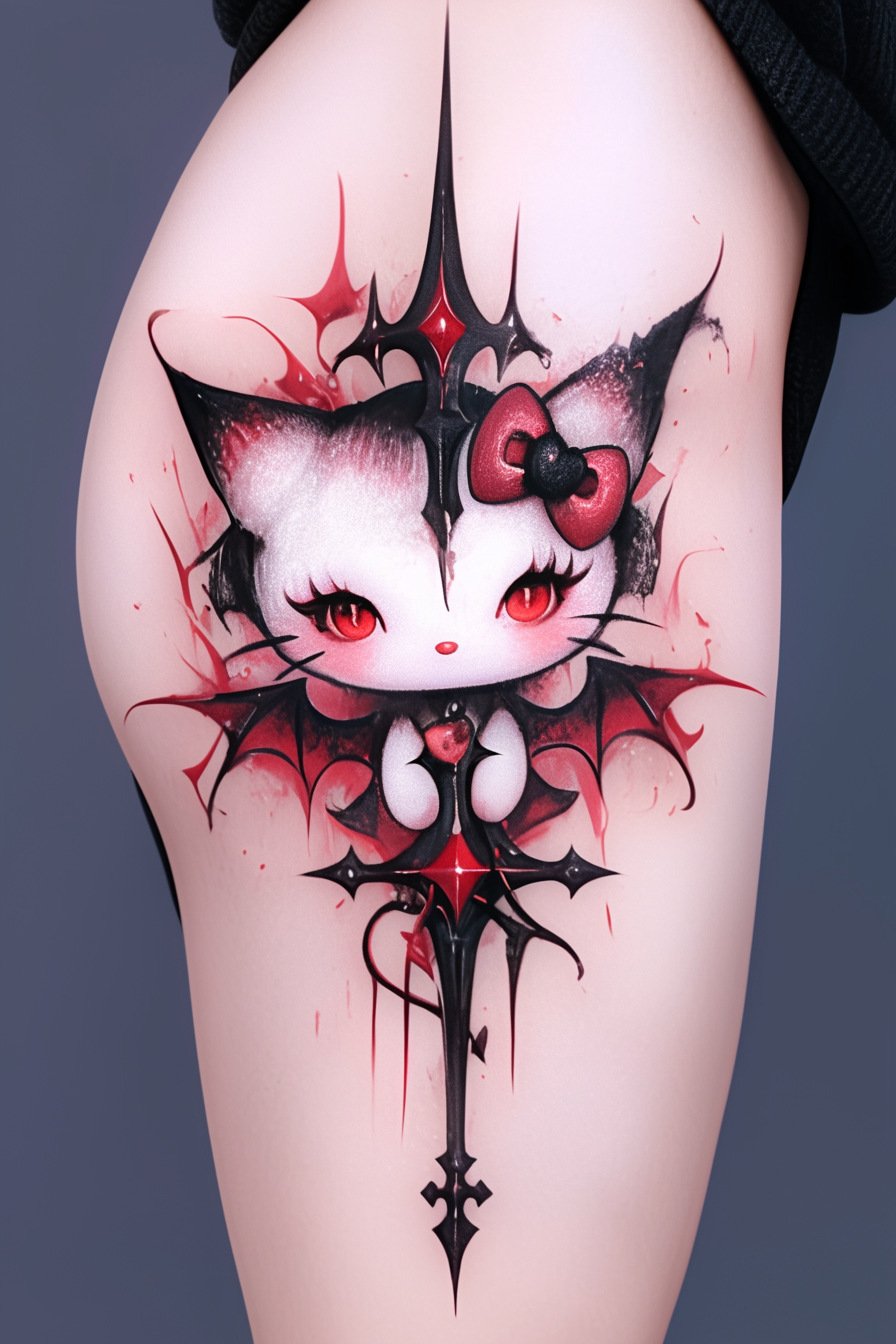 Goth & Baddie Hello Kitty Tattoo Design Idea 3