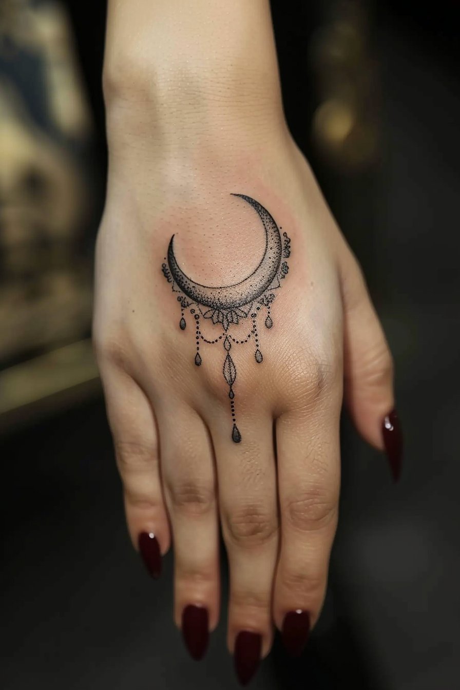 Hand Moon Tattoo For Women 2