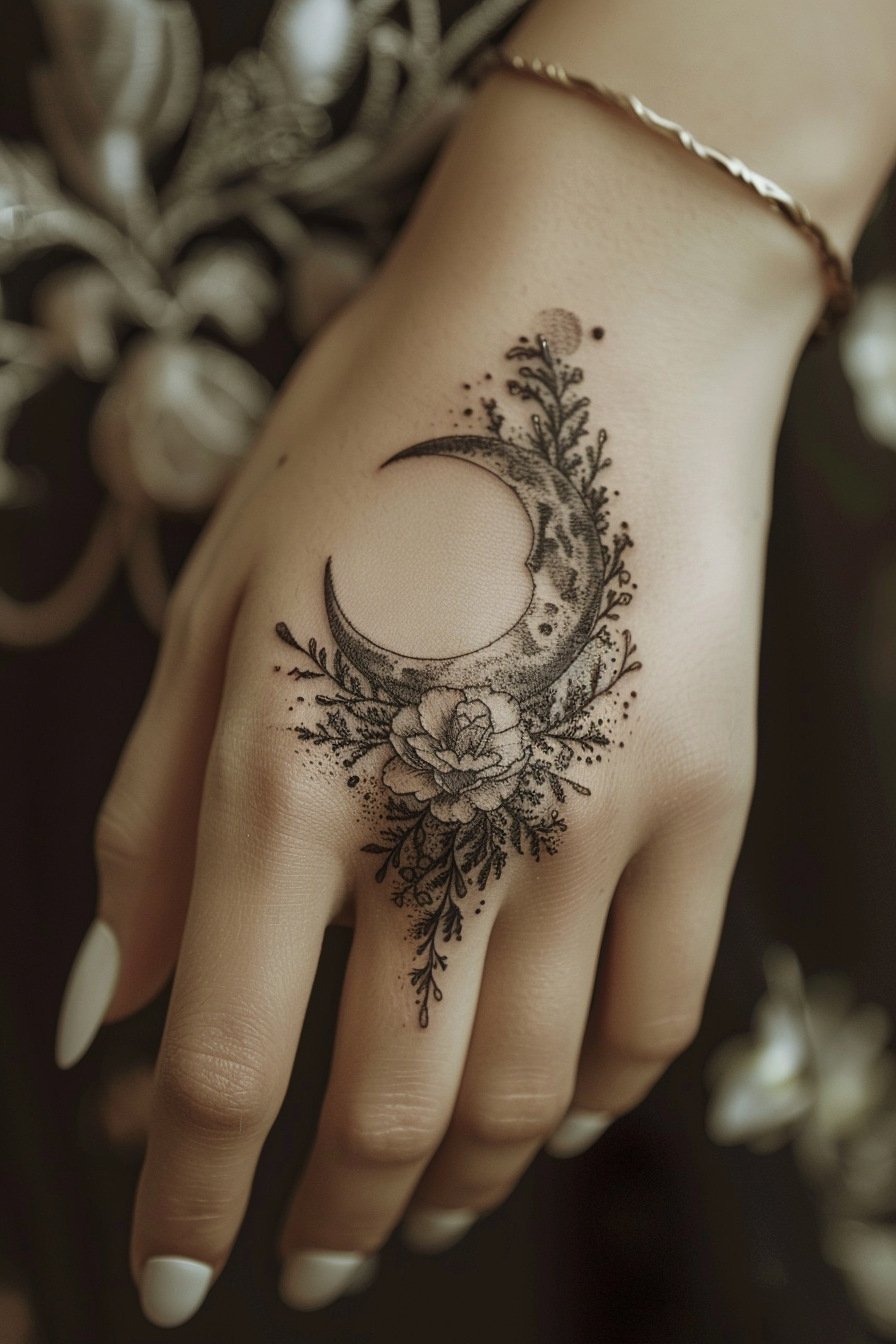 Hand Moon Tattoo For Women 5