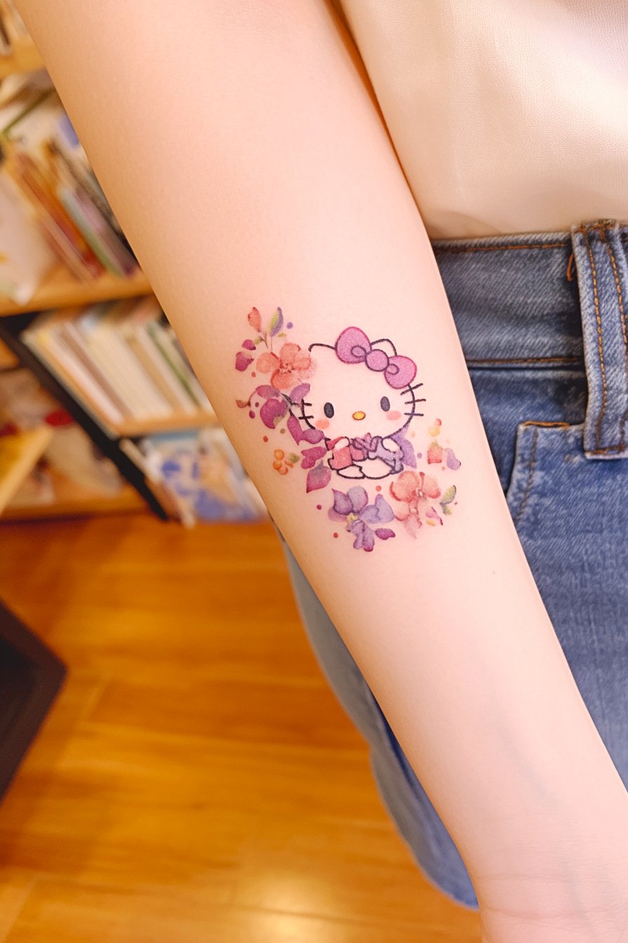 Small Hello Kitty Tattoo Design Idea 3