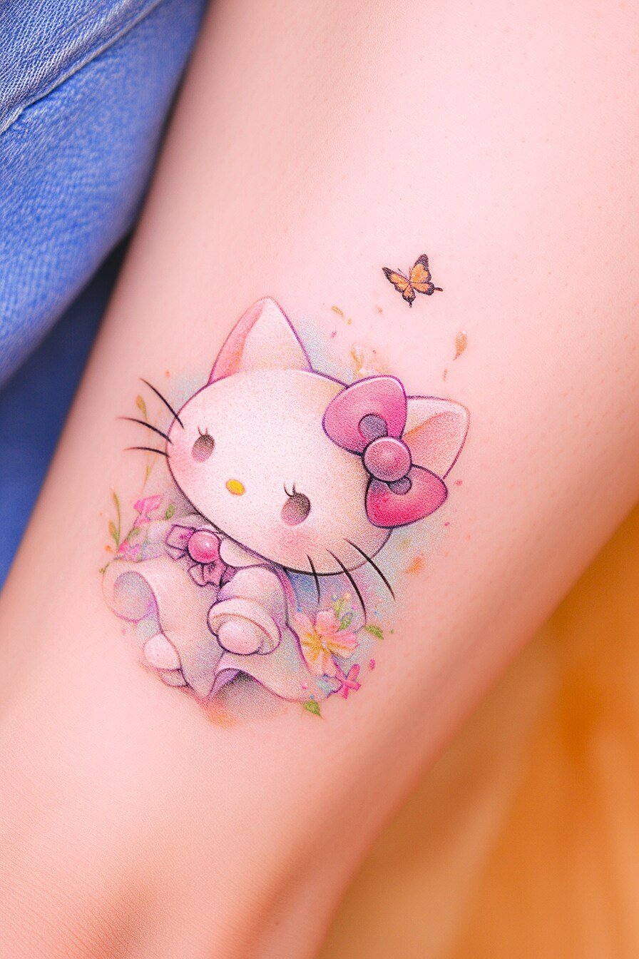 Small Hello Kitty Tattoo Design Idea 4