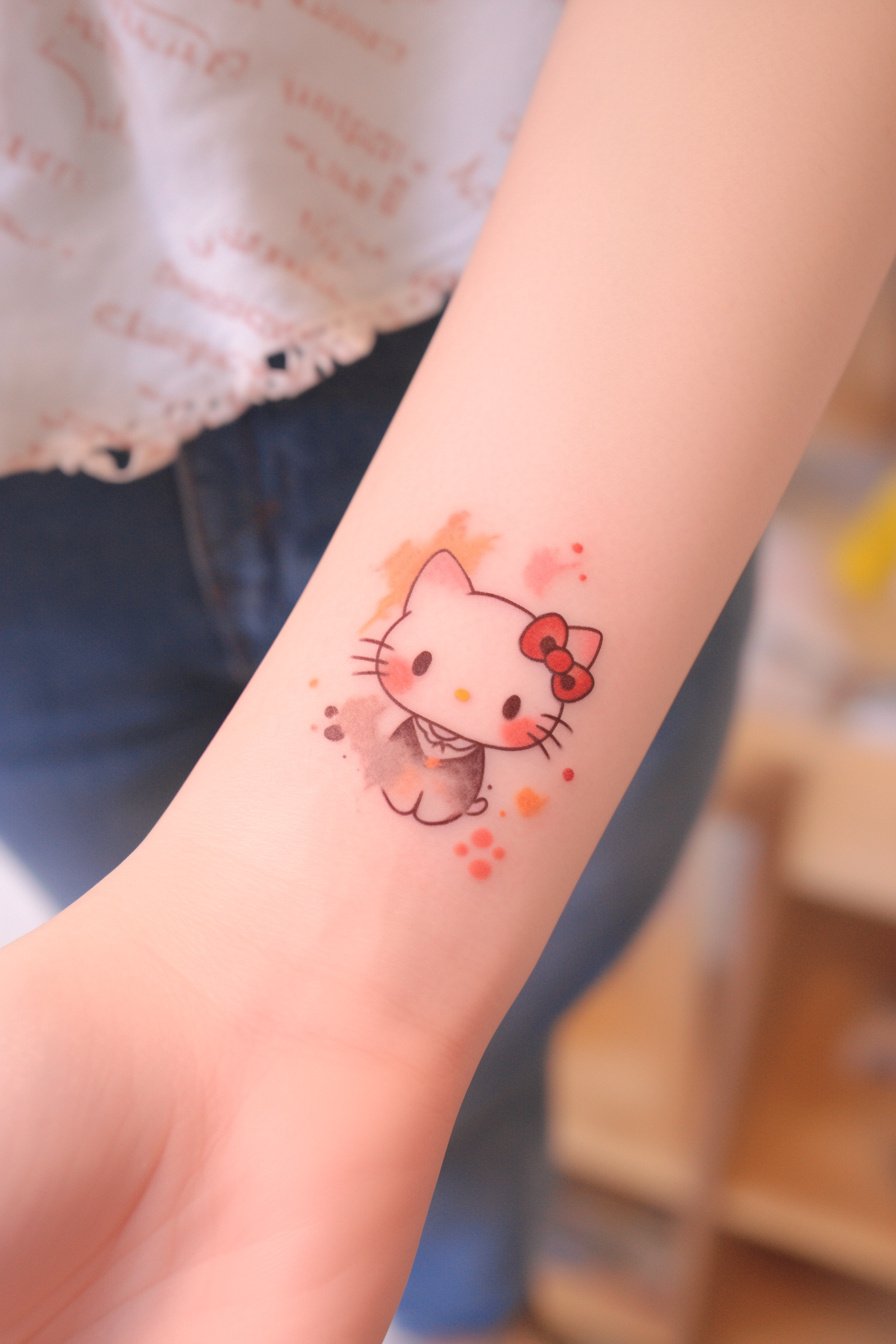 Small Hello Kitty Tattoo Design Idea 6