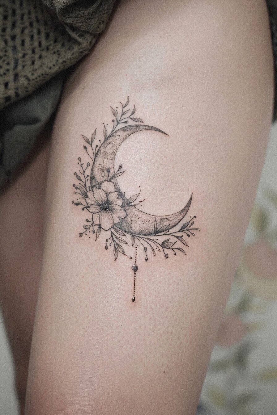 Thigh Moon Tattoo For Women 1