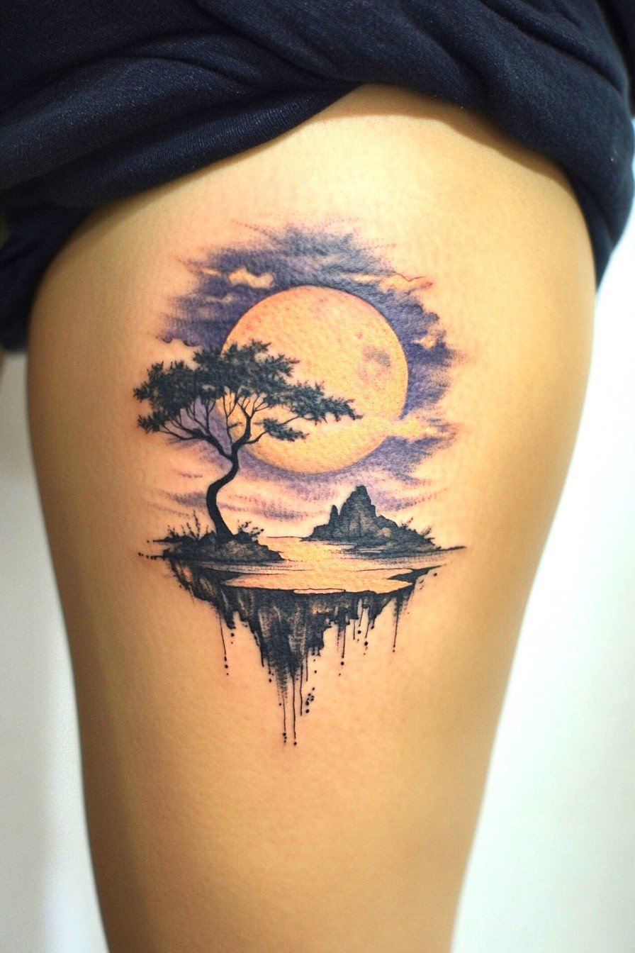 Thigh Moon Tattoo For Women 11