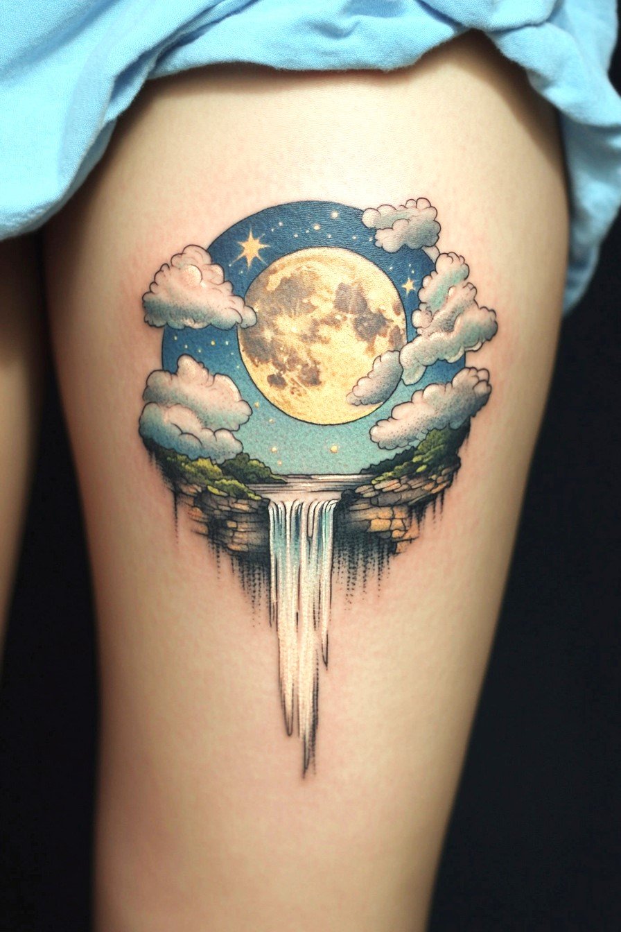 Thigh Moon Tattoo For Women 13