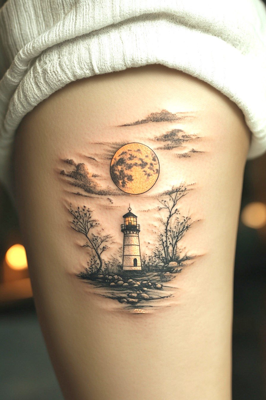 Thigh Moon Tattoo For Women 14