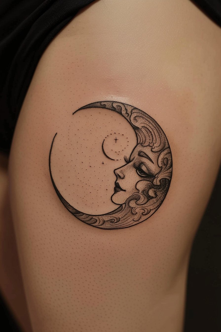 Thigh Moon Tattoo For Women 2