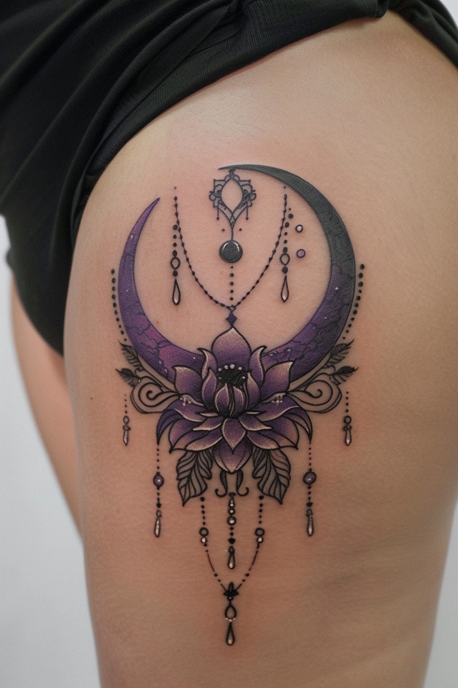 Thigh Moon Tattoo For Women 3