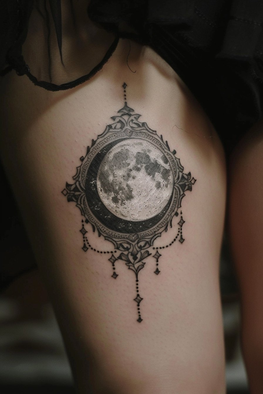 Thigh Moon Tattoo For Women 4