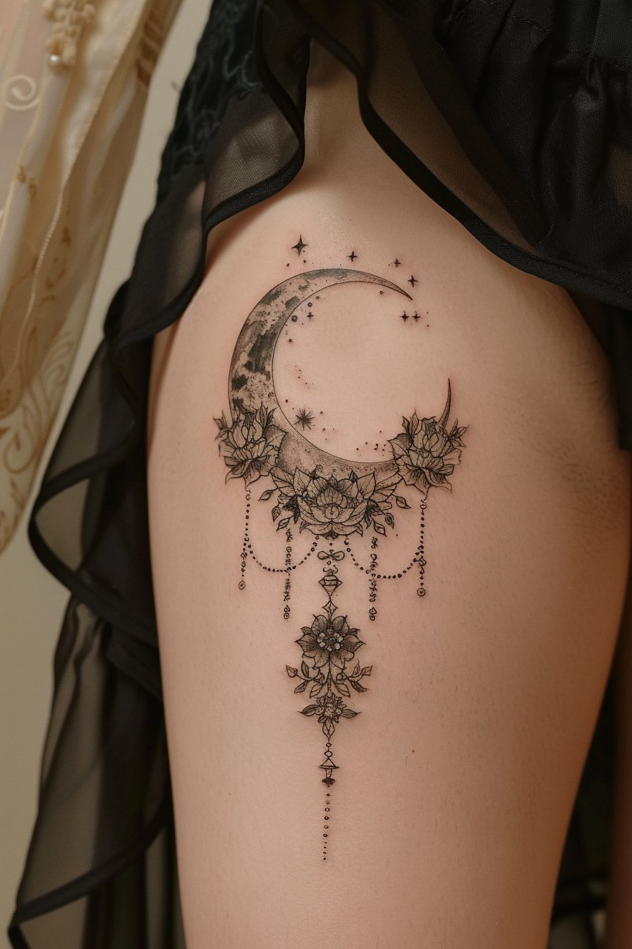 Thigh Moon Tattoo For Women 5