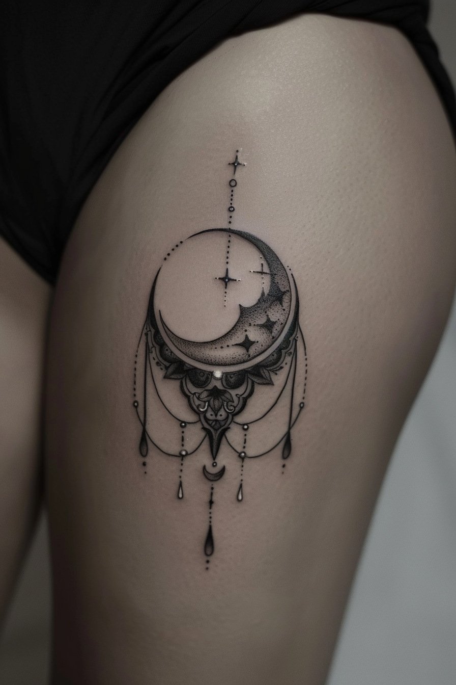 Thigh Moon Tattoo For Women 8