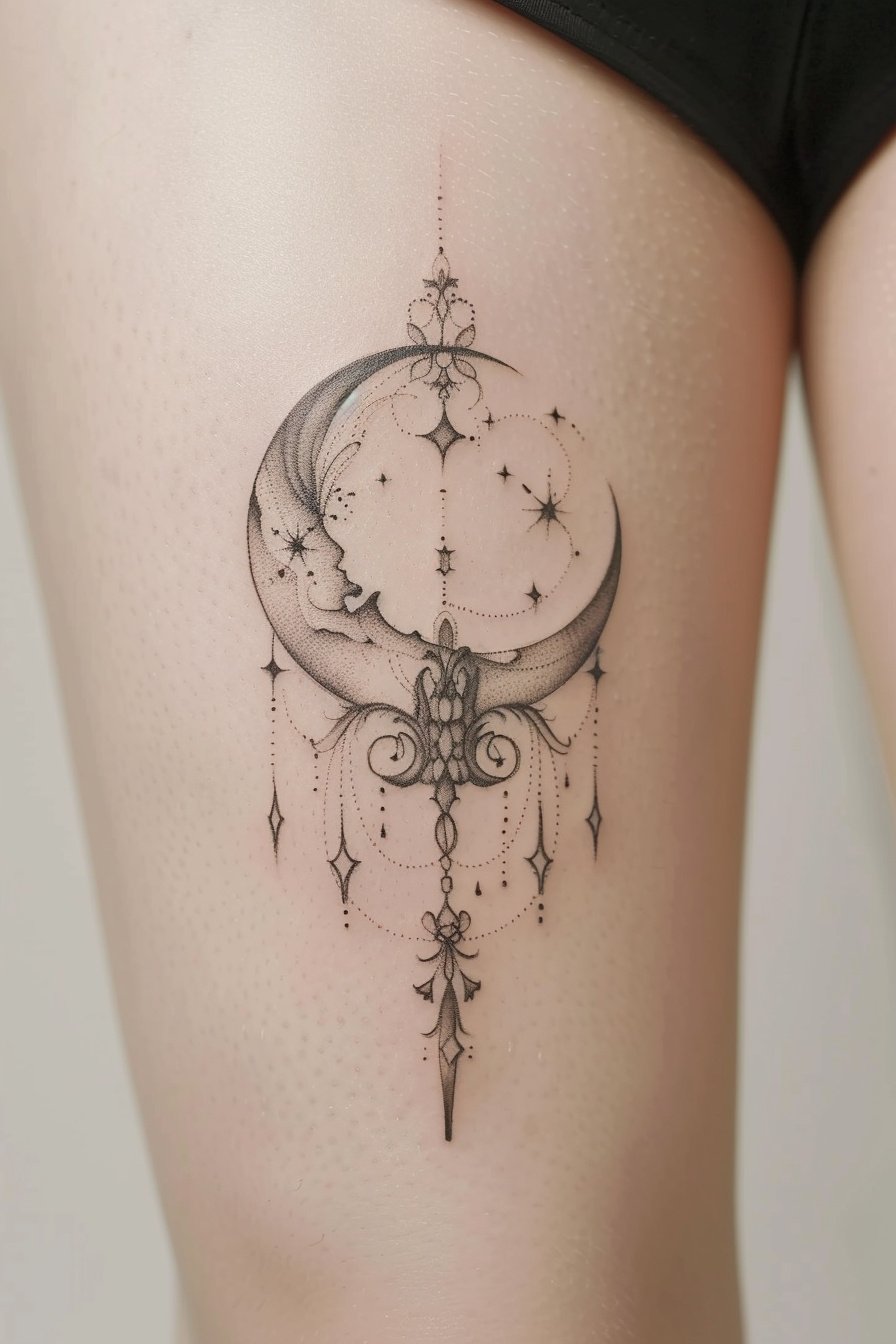 Thigh Moon Tattoo For Women 9