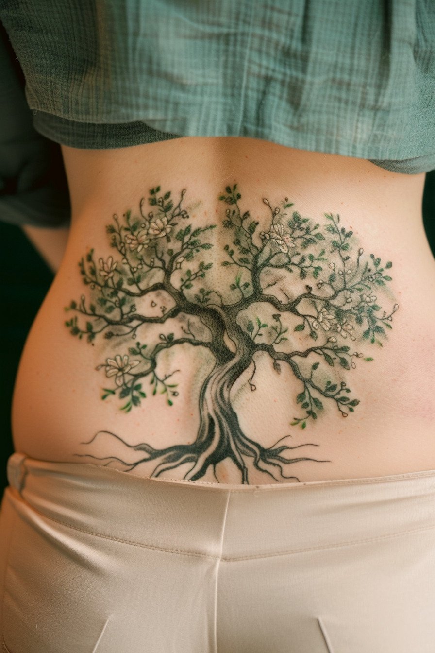 Low Body - Feminine Tree Of Life Tattoo Design Idea For Women 1