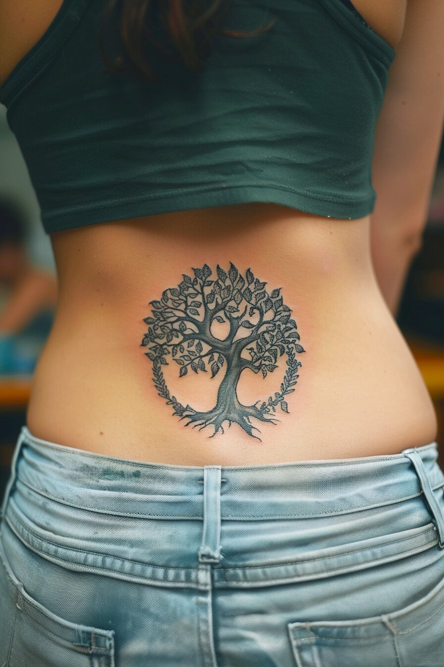 Low Body - Feminine Tree Of Life Tattoo Design Idea For Women 8