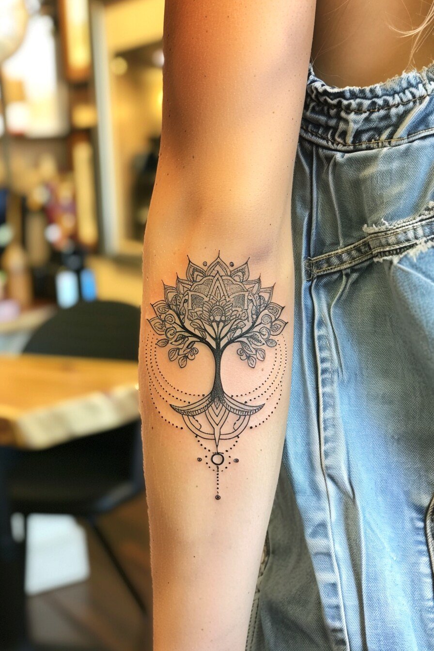 Middle Body - Feminine Tree Of Life Tattoo Design Idea For Women 15