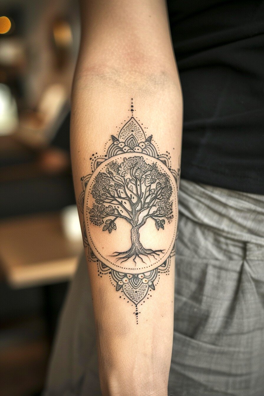 Middle Body - Feminine Tree Of Life Tattoo Design Idea For Women 16