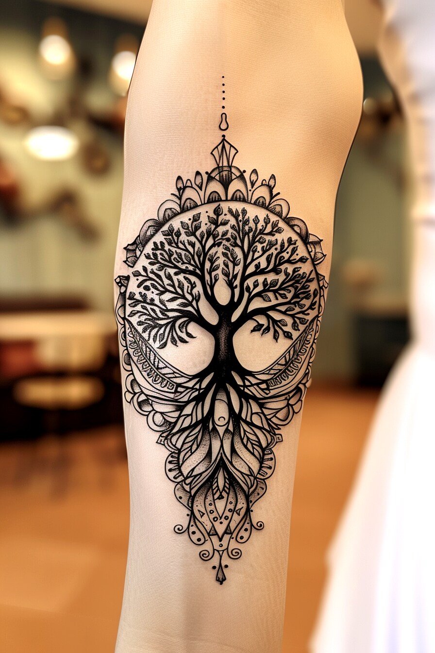 Middle Body - Feminine Tree Of Life Tattoo Design Idea For Women 17