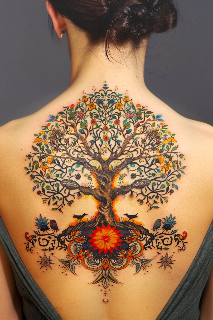 Middle Body - Feminine Tree Of Life Tattoo Design Idea For Women 21