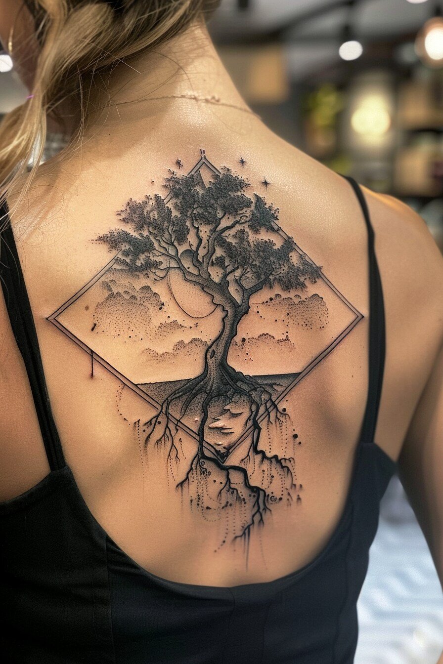 Middle Body - Feminine Tree Of Life Tattoo Design Idea For Women 3