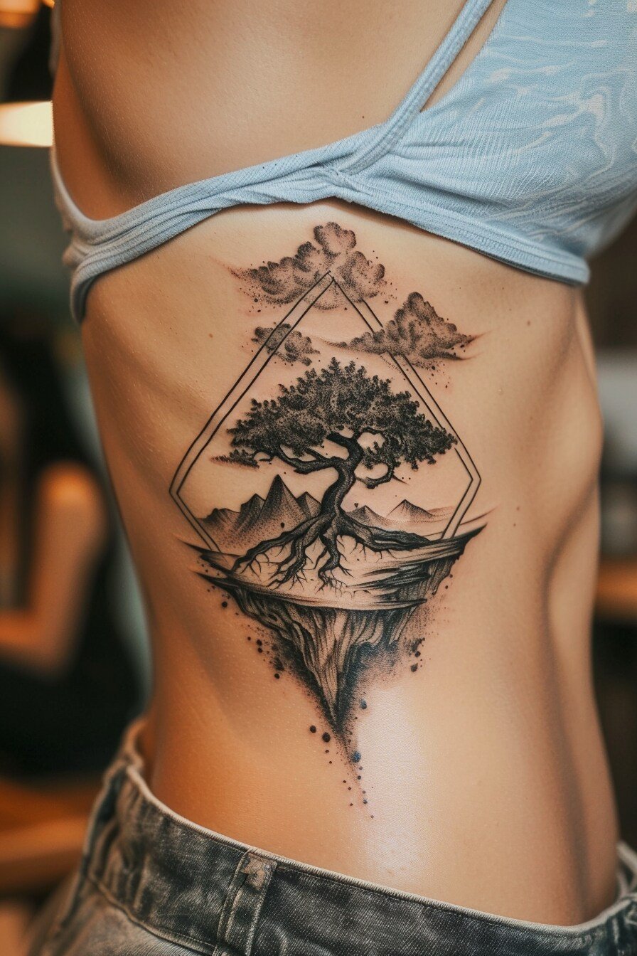 Middle Body - Feminine Tree Of Life Tattoo Design Idea For Women 4