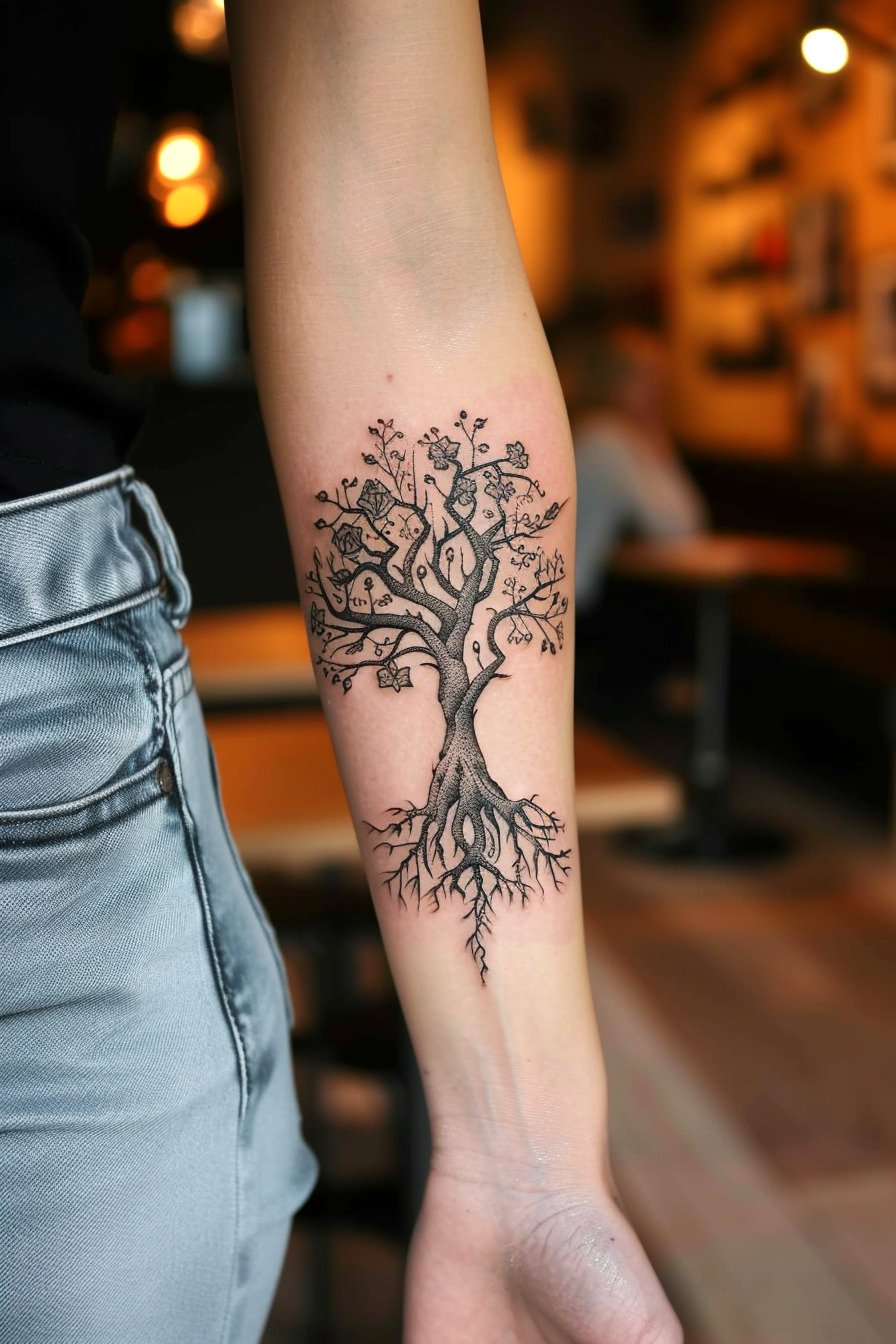 Middle Body - Feminine Tree Of Life Tattoo Design Idea For Women 7