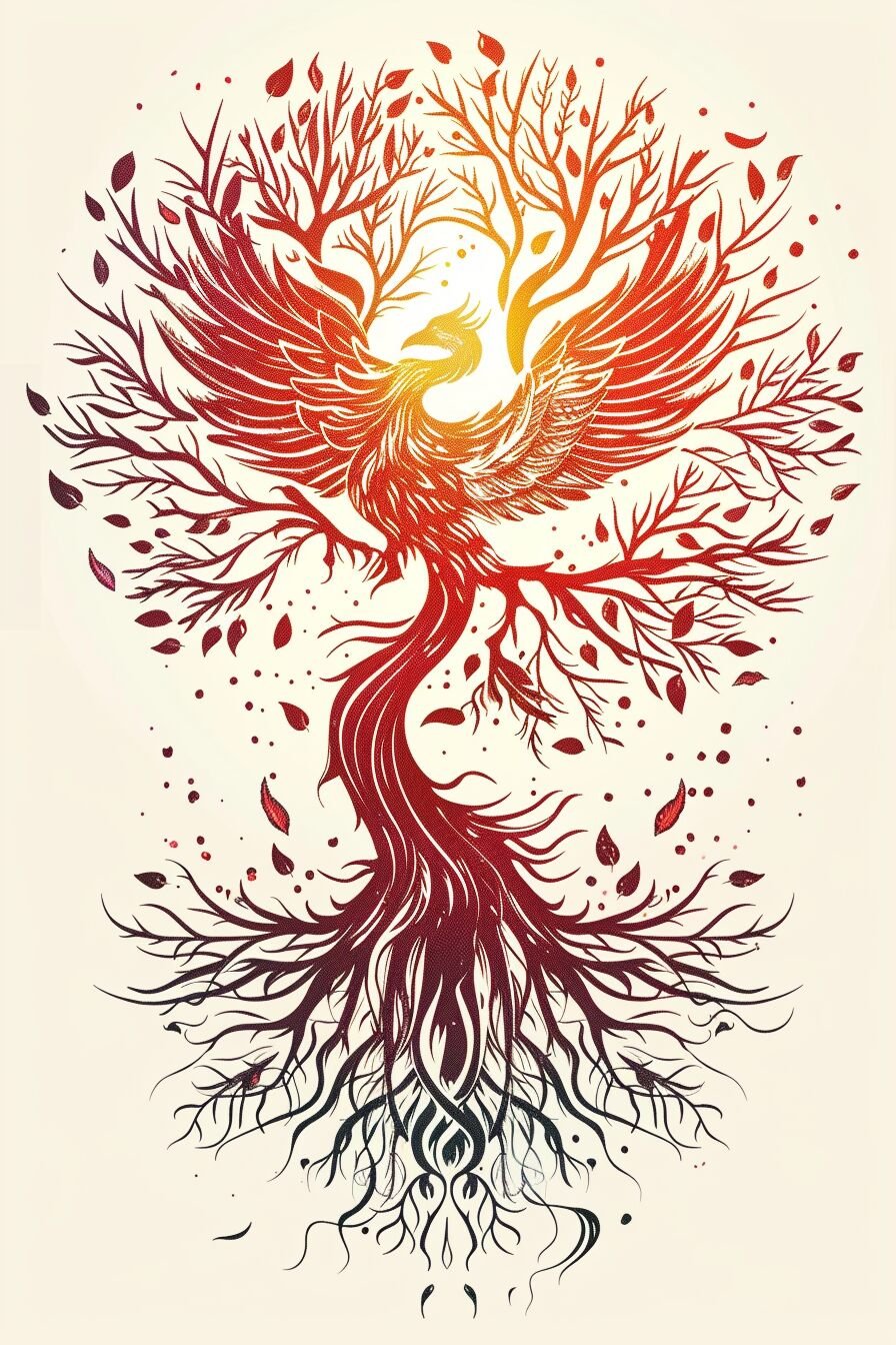 Tree of Life Tattoo Stencil Design 14 (Phoenix)