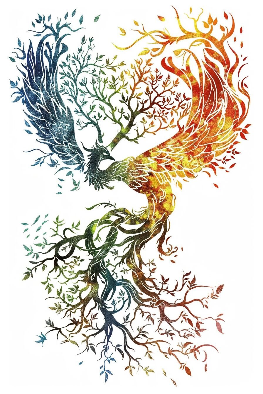 Tree of Life Tattoo Stencil Design 15 (Phoenix)