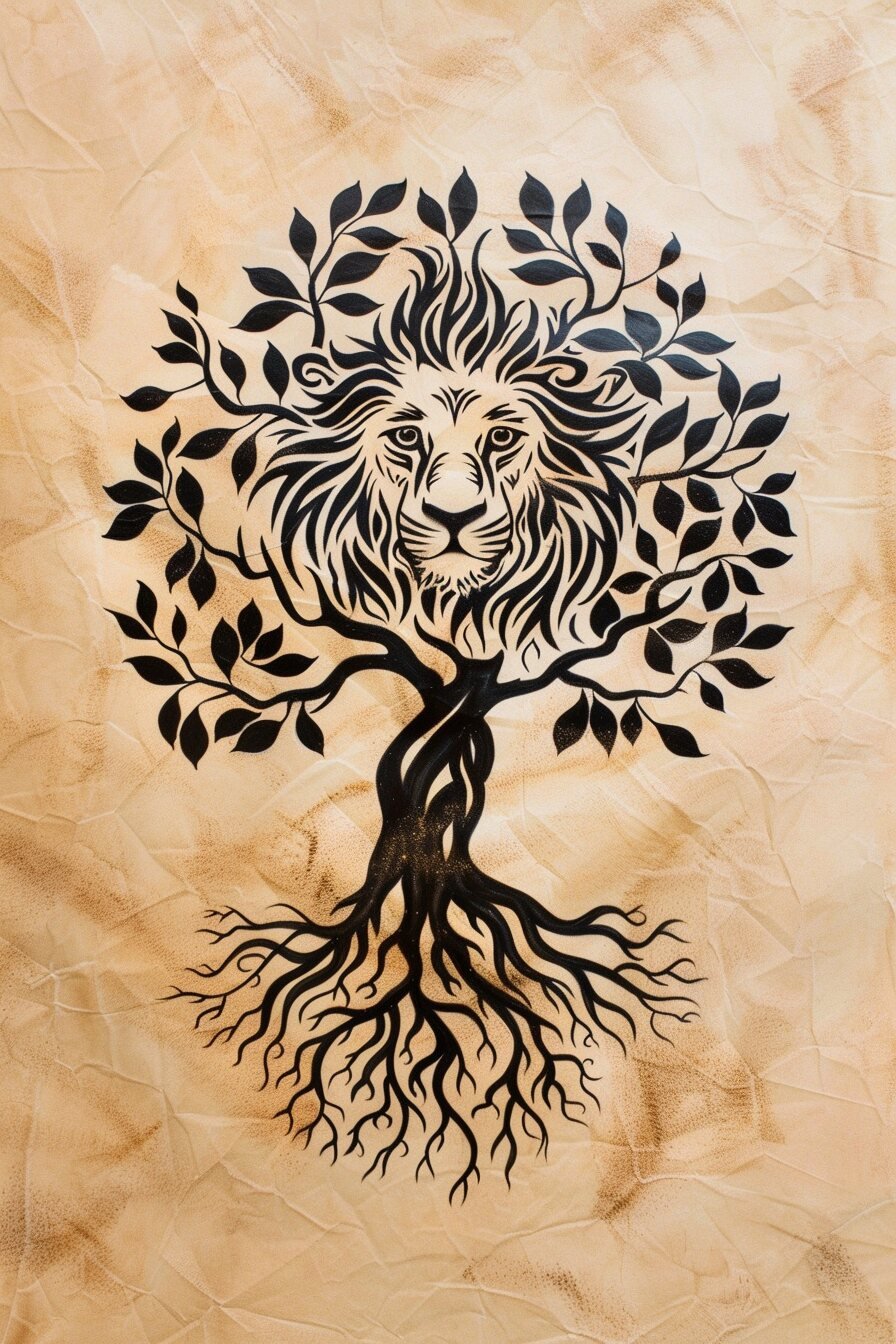 Tree of Life Tattoo Stencil Design 19 (Lion)