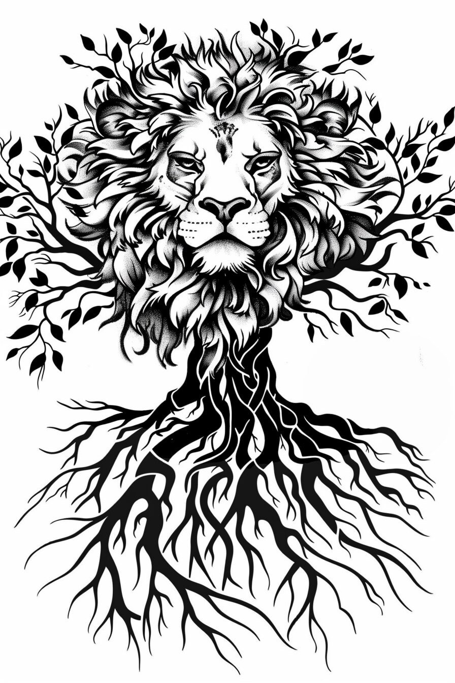 Tree of Life Tattoo Stencil Design 20 (Lion)