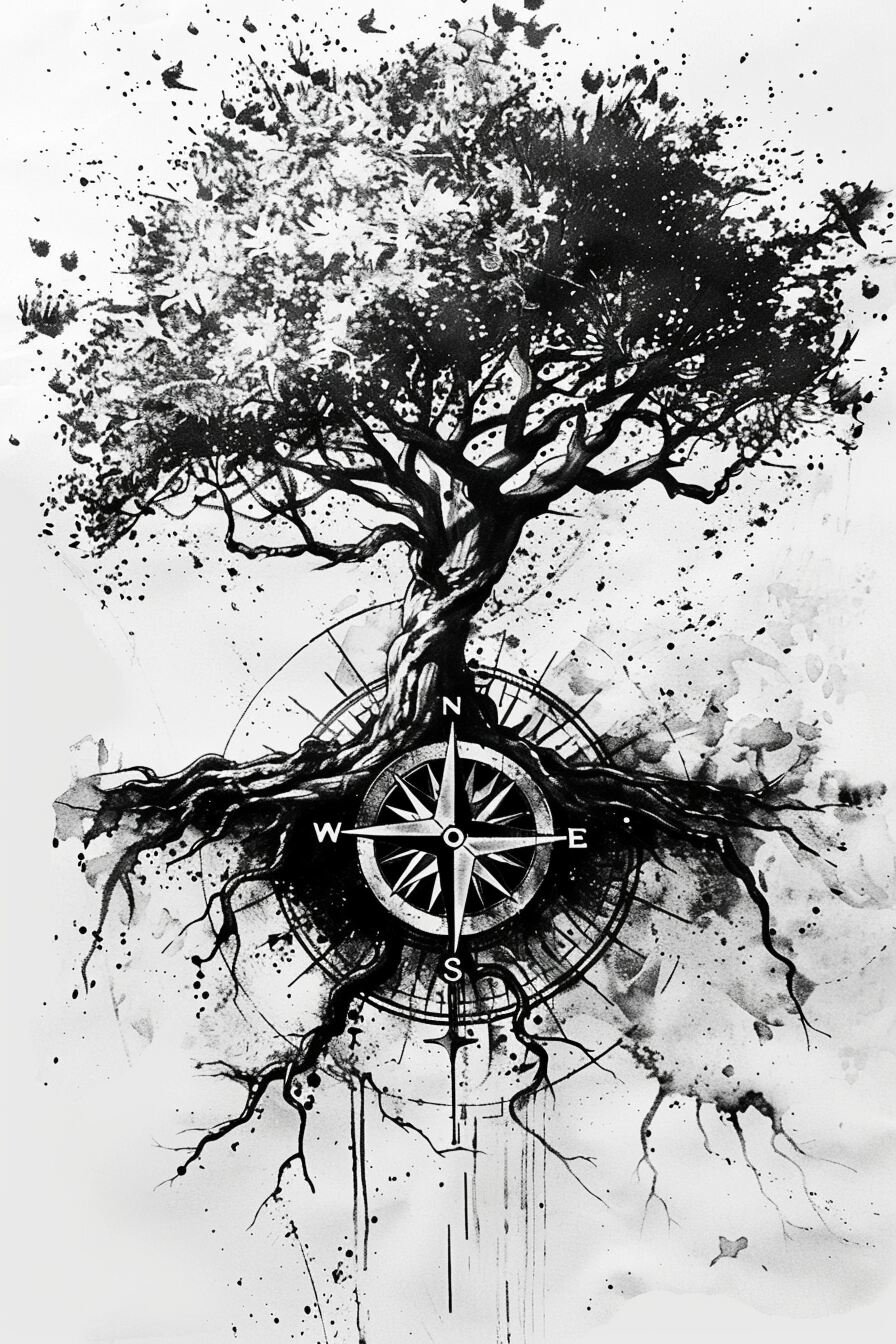 Tree of Life Tattoo Stencil Design 27 (Compass)