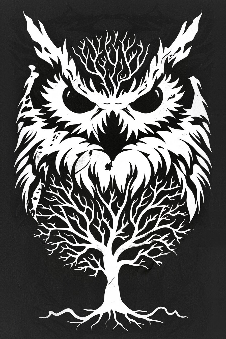 Tree of Life Tattoo Stencil Design 30 (Owl)