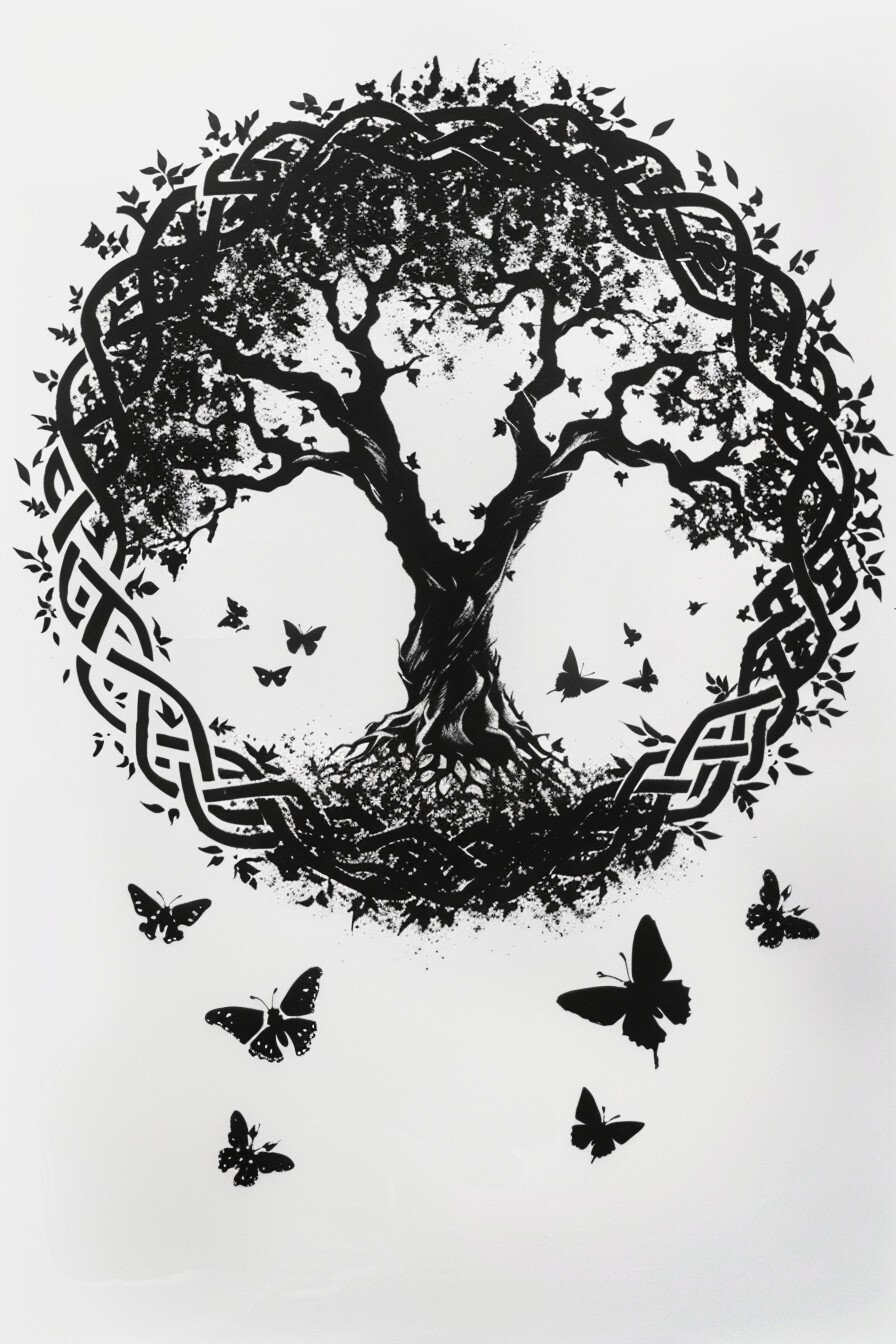 Tree of Life Tattoo Stencil Design 33 (Butterfly)