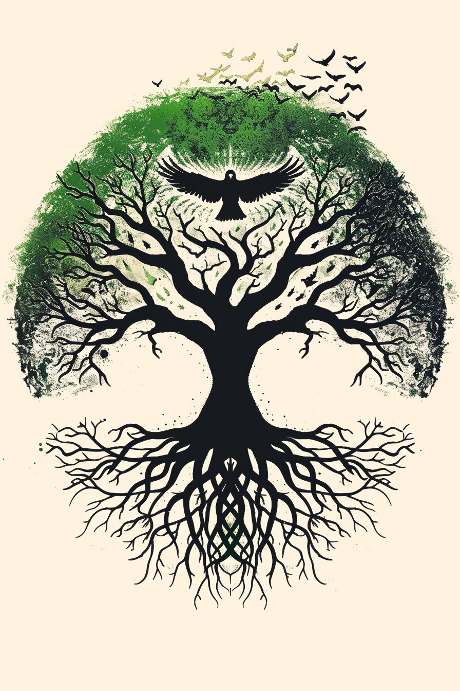 Tree of Life Tattoo Stencil Design 8 (Raven)